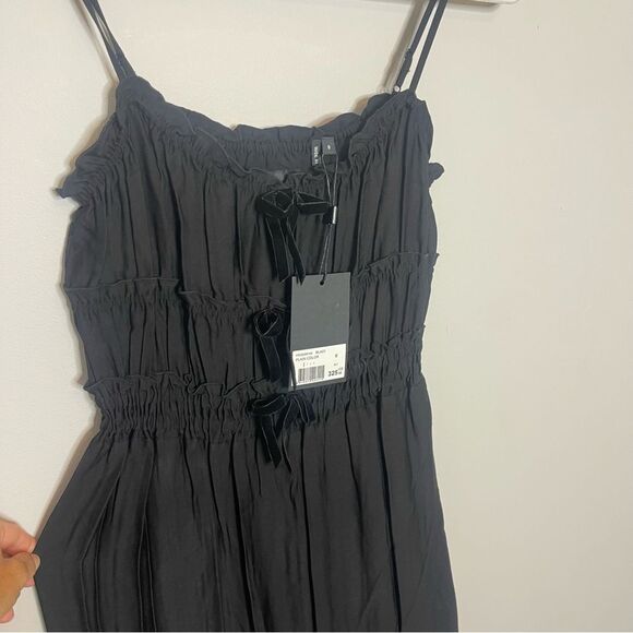 $325 The Kooples Shirred Long Maxi Black Dress with Bows Tiered Skirt NWT - Picture 10 of 15